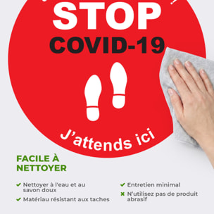 Sticker Sol avec laminat de Protection en Plastique Anti-dérapant | Stickers adhésif Sol - SOL STOP COVID-19 - 1 sticker