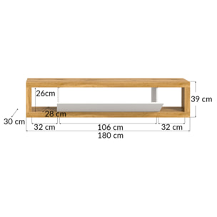 Ethan – meuble tv 180 cm + 2 armoires murales 110 cm - bois et blanc - Bois / Blanc