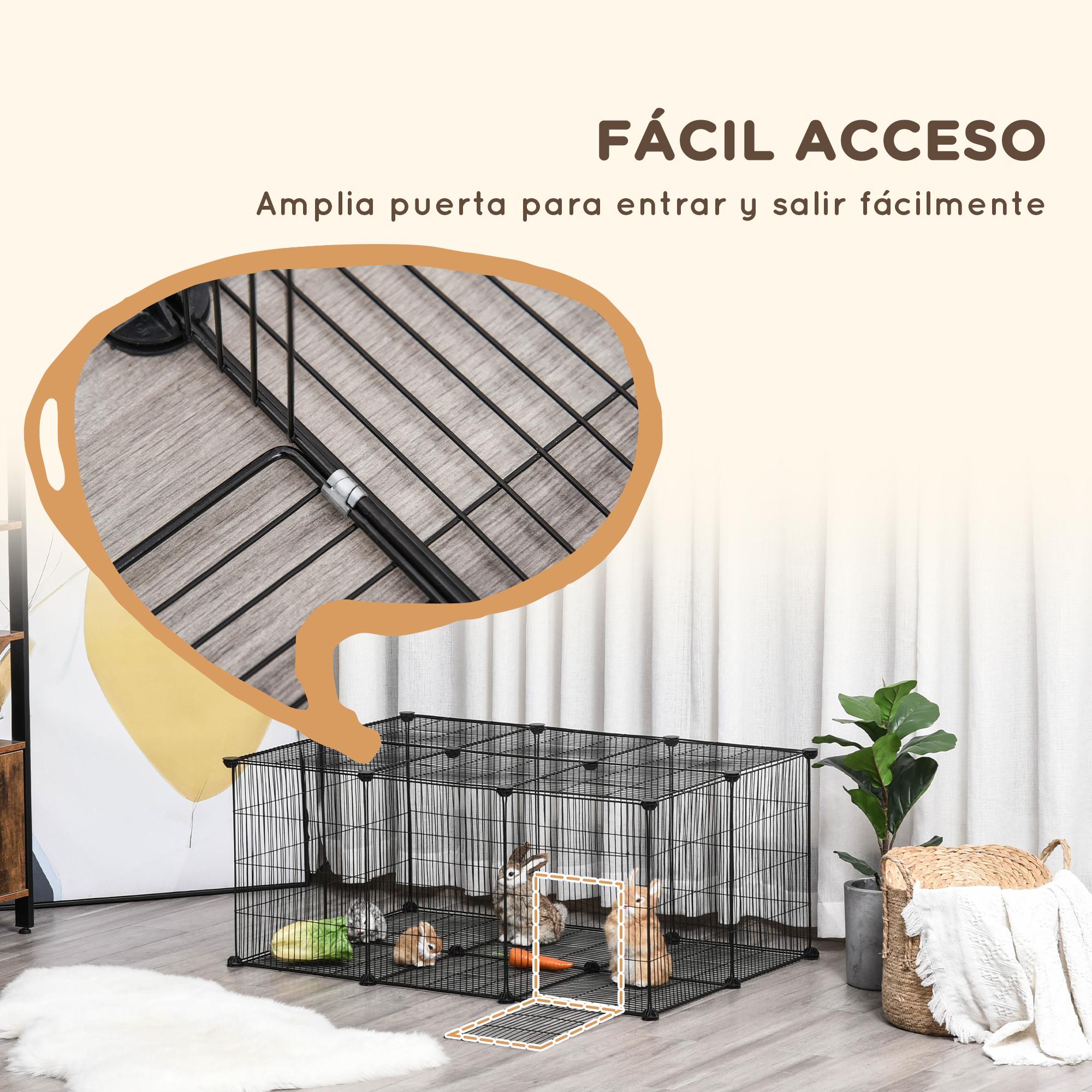 Parque para Mascotas DIY Jaula para Animales Pequeños de 22 Paneles de Malla Metálica con Puerta Conejos Cobaya 105x70x45 cm Negro