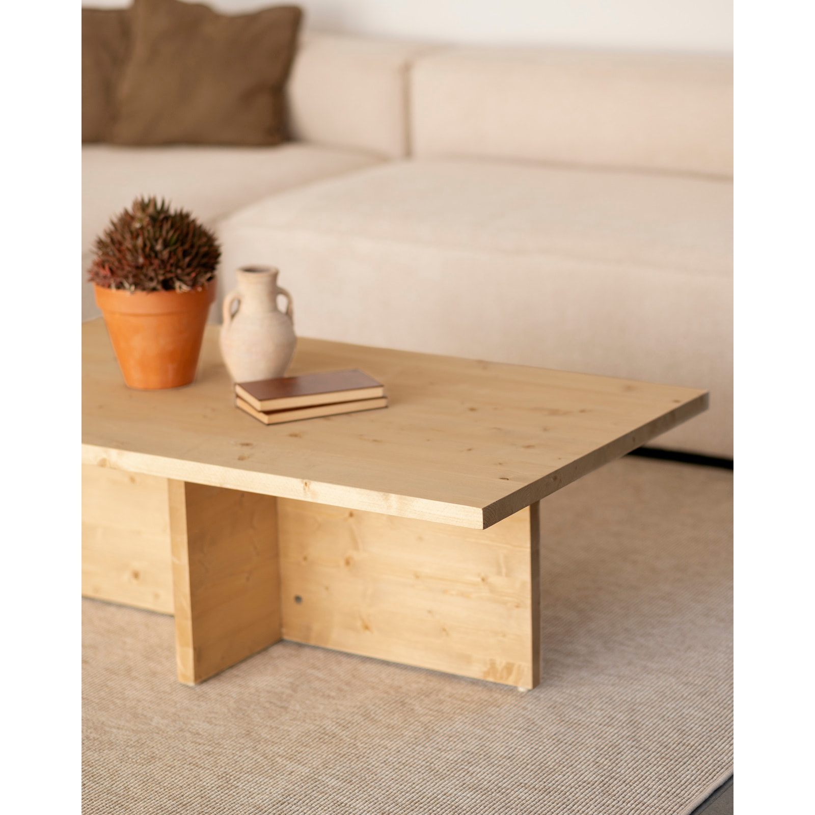 Table basse en bois massif ton chêne moyen de 120x70cm Hauteur: 40 Longueur: 120 Largeur: 70