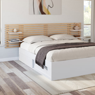 Tête de lit murale Ava en tasseaux 240cm avec étagères