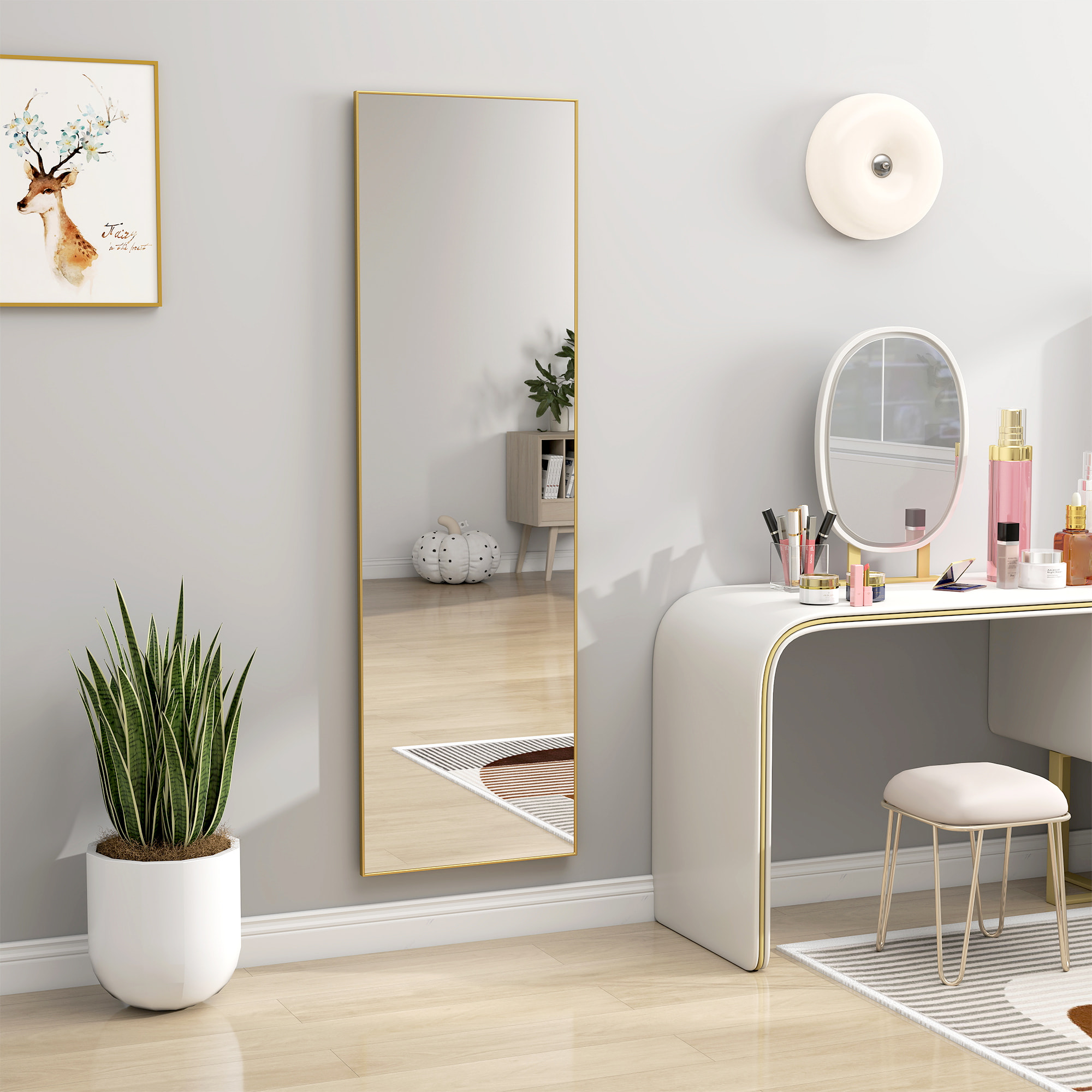 Espejo de Pie Cuerpo Entero con Marco de Aleación de Aluminio Espejo de Pared Rectangular con 2 Formas de Uso para Pasillo Dormitorio Salón 50x161,5x2 cm Dorado