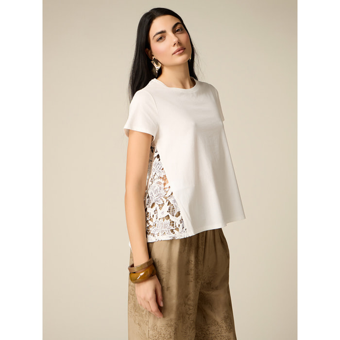 Oltre - Camiseta con espalda de encaje - Blanco