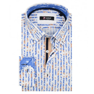 Camicia Uomo 1 Bottone Button Down Slim Popeline Quadro Piccolo Turchese/Blu