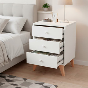 Comodino Moderno A 3 Cassetti Con Piedini Mobile Comò Per Camera Da Letto Compatto Design Salvaspazio Moderno Antigraffio 40 x 34 x 56 Cm Bianco Opaco