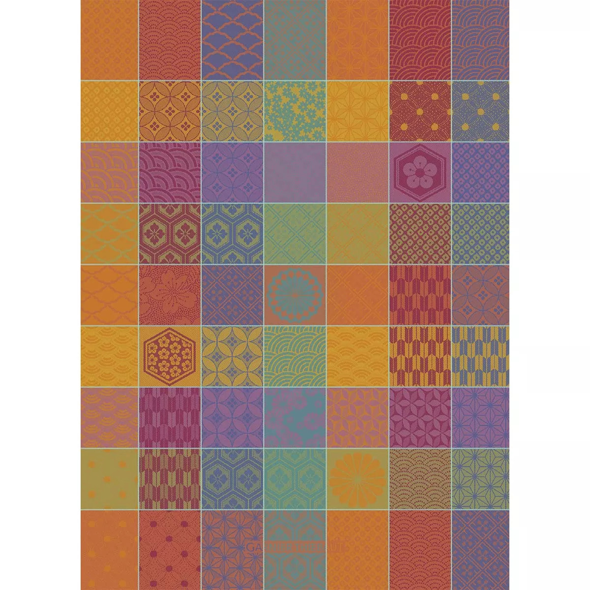 Torchon pur coton motif jacquard orange violet Mille hana floralies