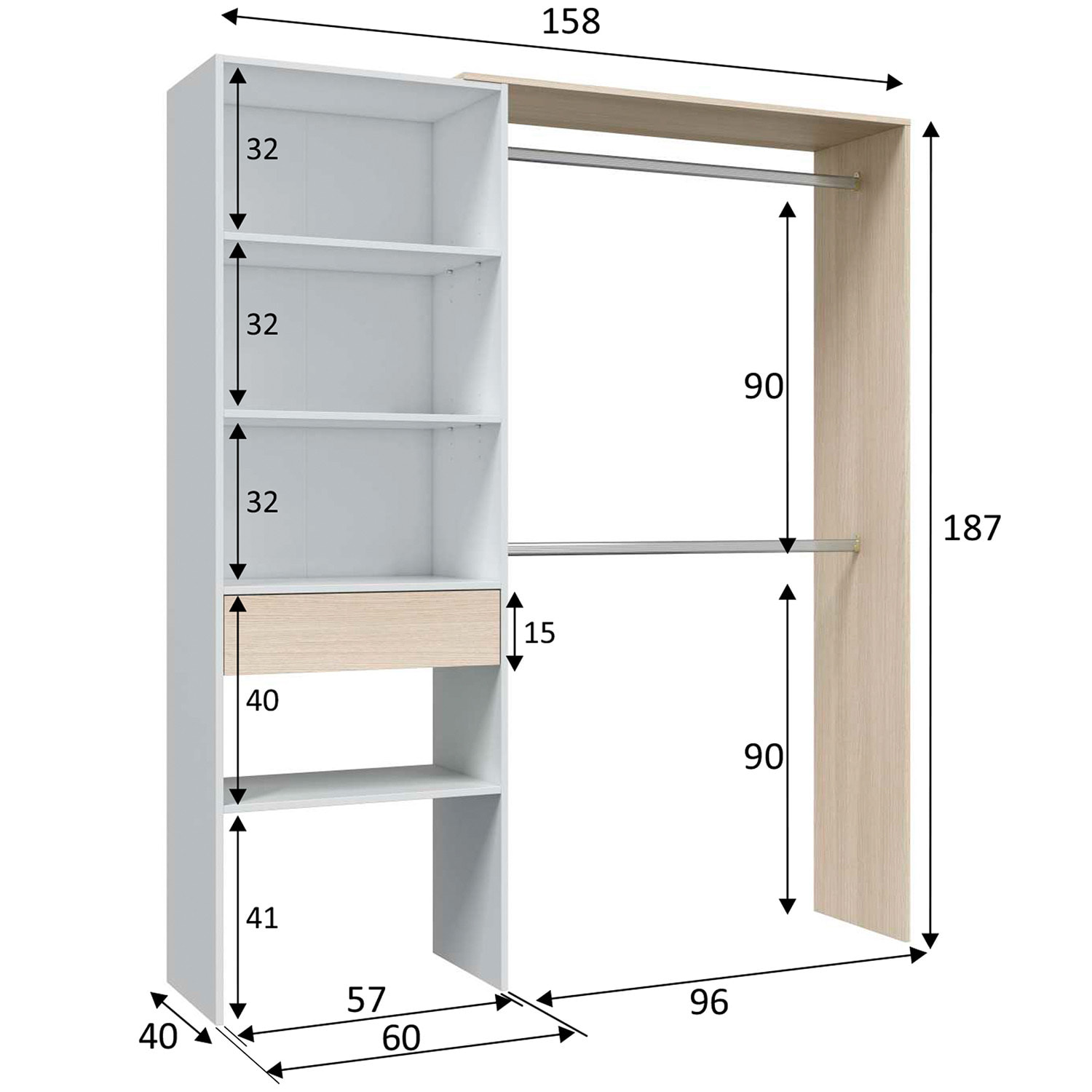 Armario Vestidor marzo 2b 1c 4e roble