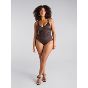 Fiorella Rubino - Costume intero tummy control arricciato - Marrone