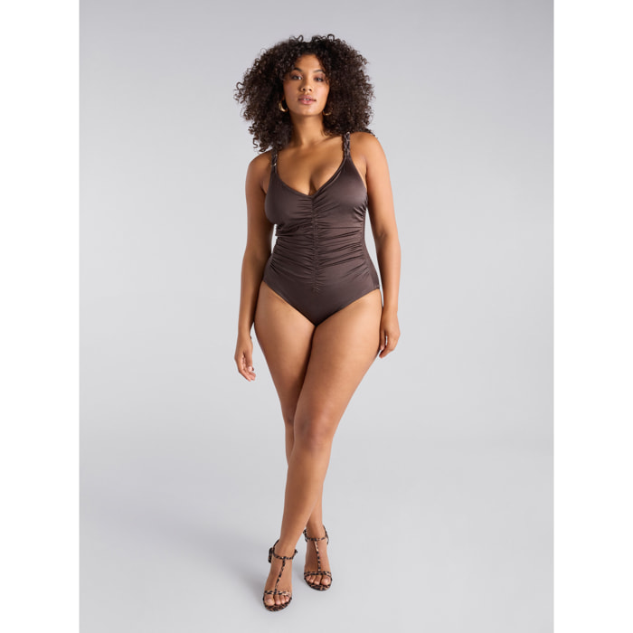 Fiorella Rubino - Costume intero tummy control arricciato - Marrone