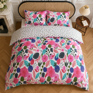 Parure housse de couette 100% percale de coton motif floral printemps blanc rose - KATE MERRITT