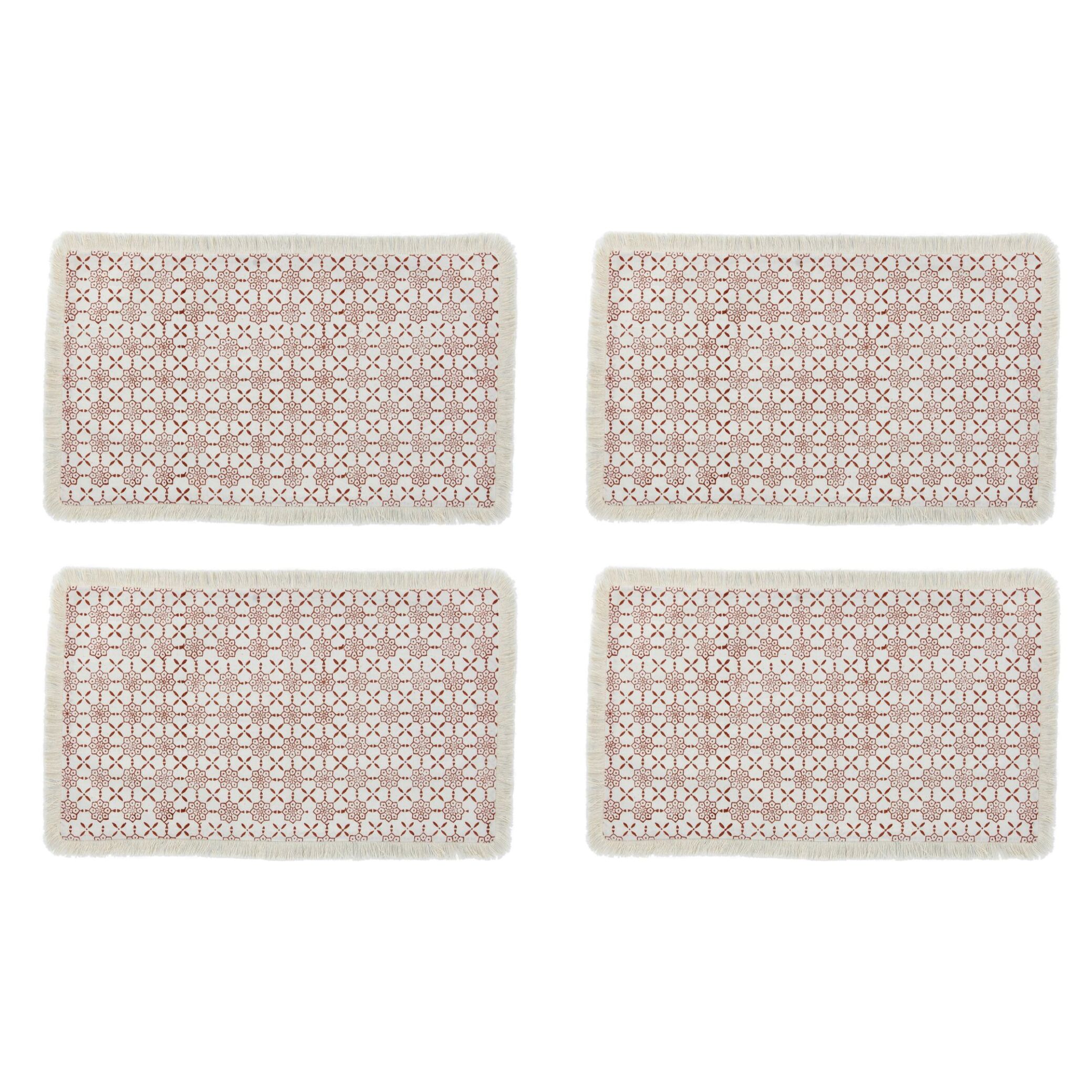 Lot de 4 sets de table en coton terracotta avec franges  BOHEME