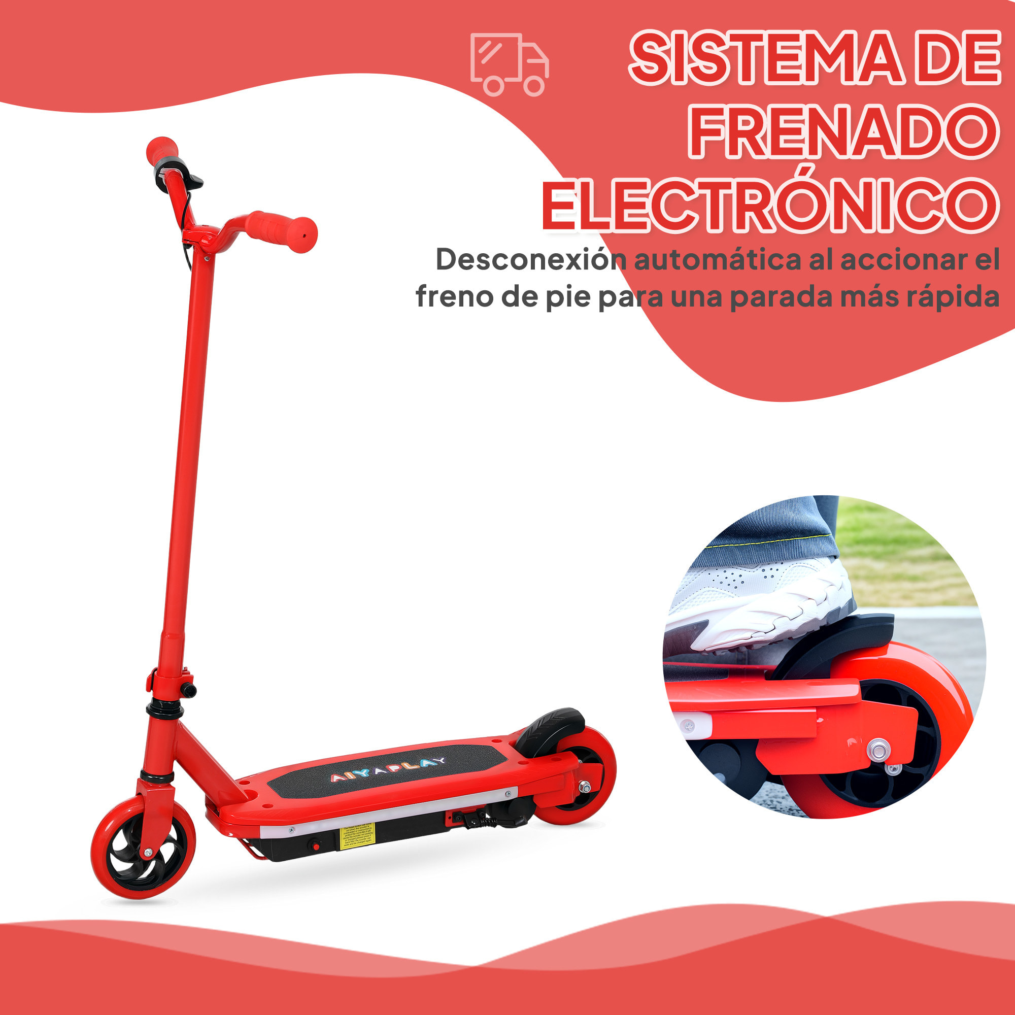 Patinete Eléctrico para Niños de 6-14 Años Patín Eléctrico Max. 10 km/h Motor 80 W Autonomía Máxima 8 km Patinete Eléctrico Infantil con Luces LED Freno Posterior Rojo