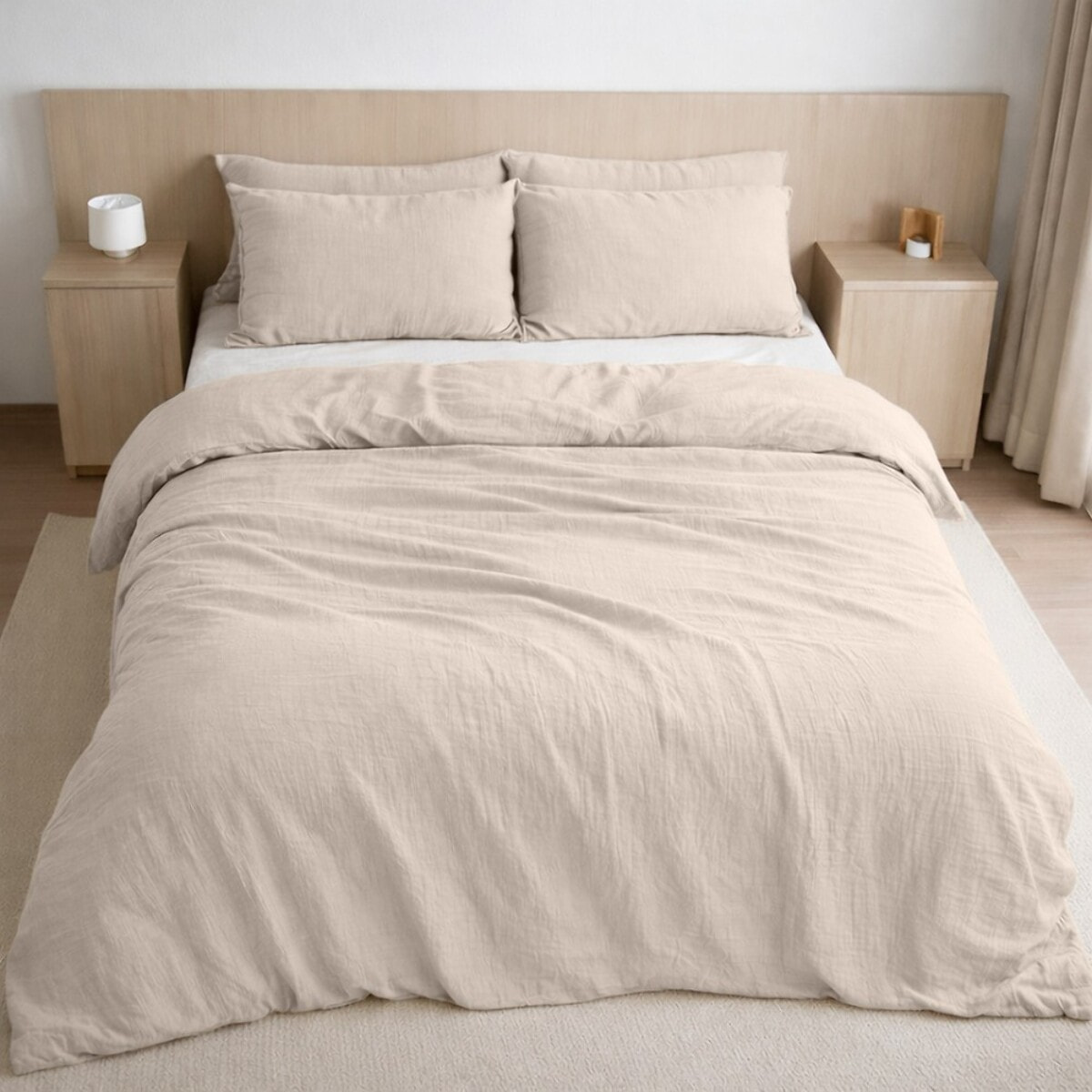 Housse de couette 100% gaze de coton lavé ecru naturel