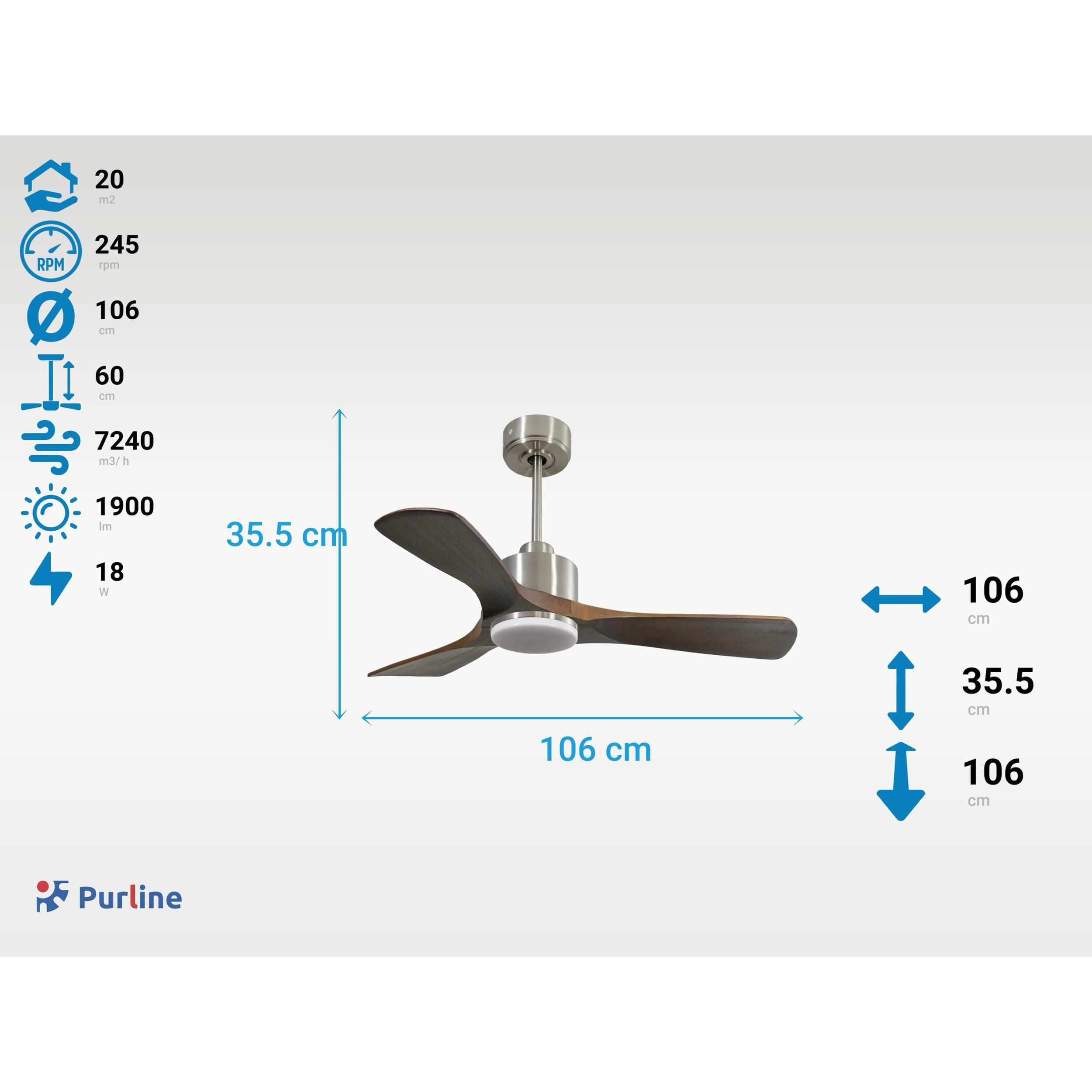 Ventilateur de plafond Réversible  Thermostat Dimmable Wifi Moteur à courant continu Toits en pente Télécommande Lumière à trois tons Hypersilence Mémoire
