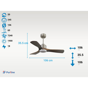 Ventilateur de plafond Réversible  Thermostat Dimmable Wifi Moteur à courant continu Toits en pente Télécommande Lumière à trois tons Hypersilence Mémoire