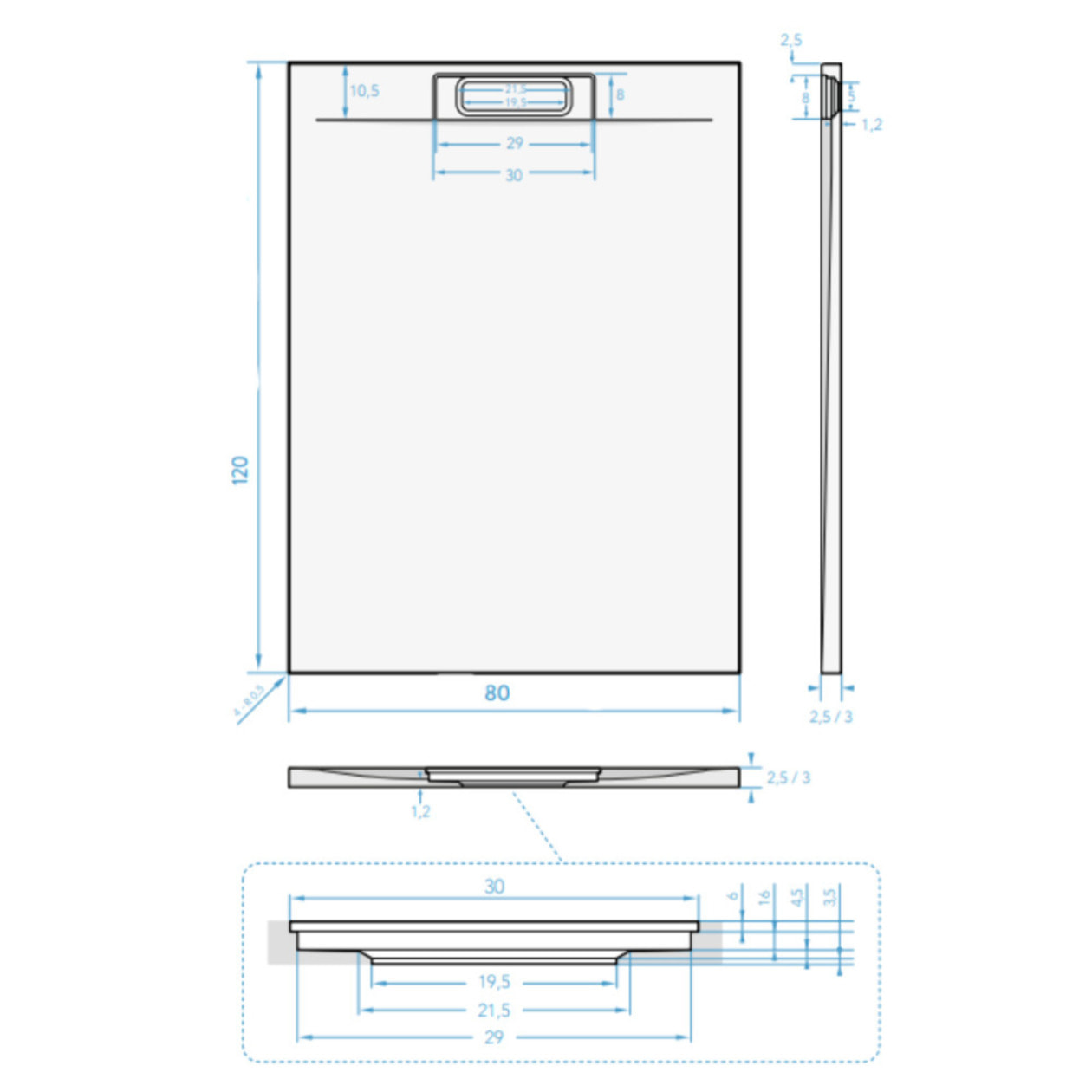Fusion Receveur de douche 120x80cm en marbre coulé, Blanc (SATFU12080BL-S)