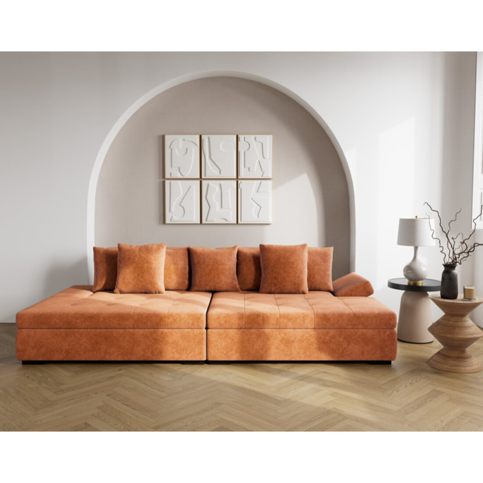 Vermont - canapé droit 4 places avec double méridienne - assise profonde - en velours texturé - Terracotta
