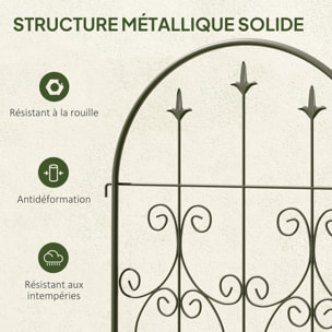 Treillis de jardin effet fer forgé pointe de fleur de lys  - 2 supports plantes grimpantes - 50 x 220 cm - métal époxy noir