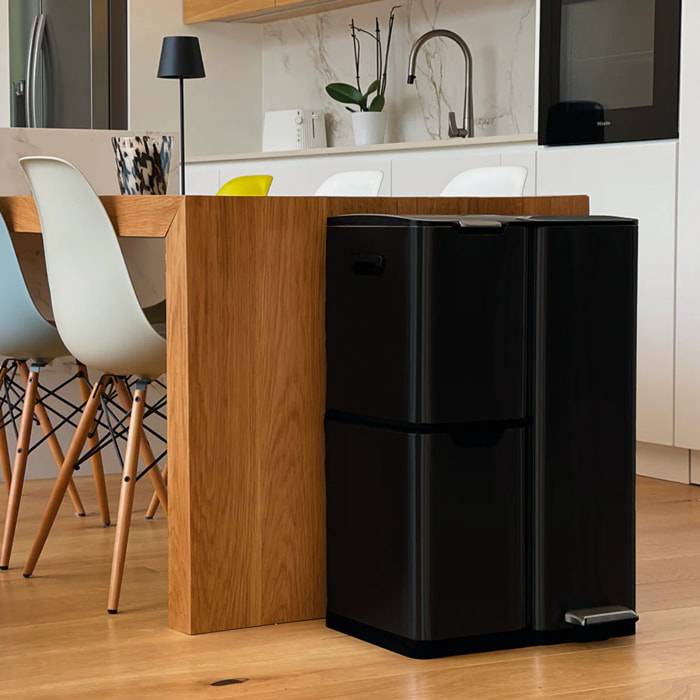 Poubelle de tri inox HAJA 60L 3bacs