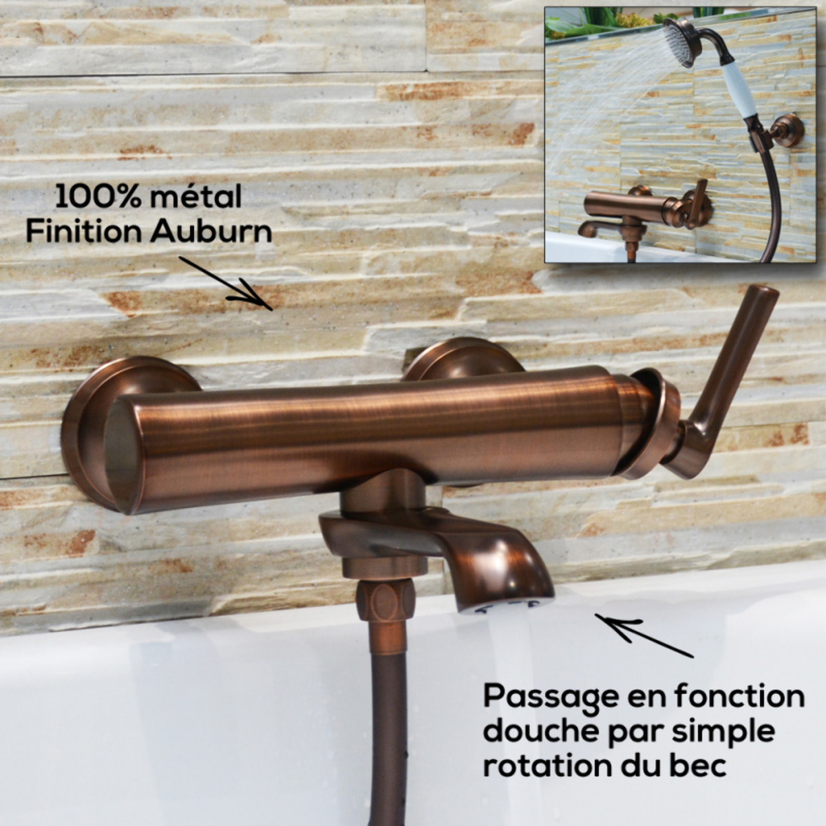 Mitigeur bain douche avec pommeau de douche et support Paini Lady's Auburn