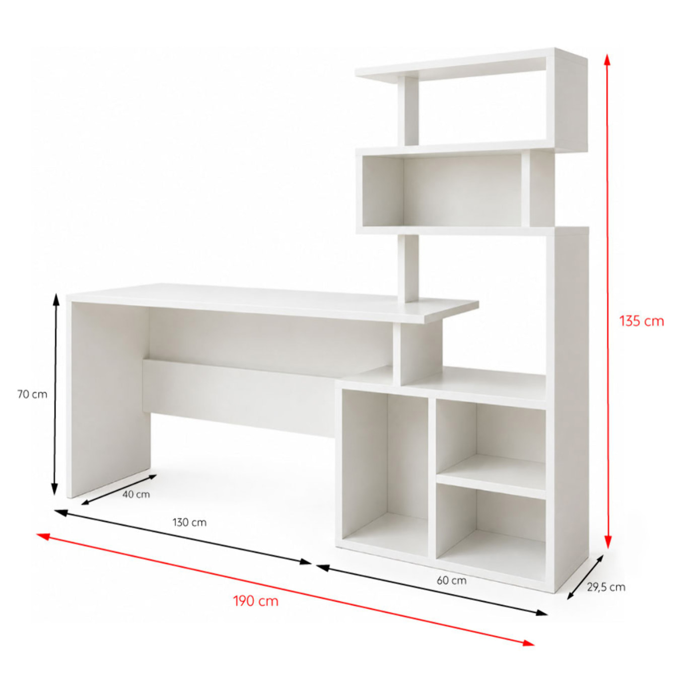 Bureau 190 cm avec étagères de rangement blanc ROPA