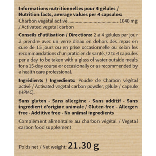 NUTRIEXPERT - Charbon végétal activé - Détoxifie et assainit l'organisme - Remédie aux troubles digestifs et intestinaux - Apaise les sensations de ballonnements et flatulences - Vegan - Extraits de plantes