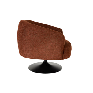 Fauteuil pivotant en tissu effet chenille brossé terre brûlée et métal noir BOWIE