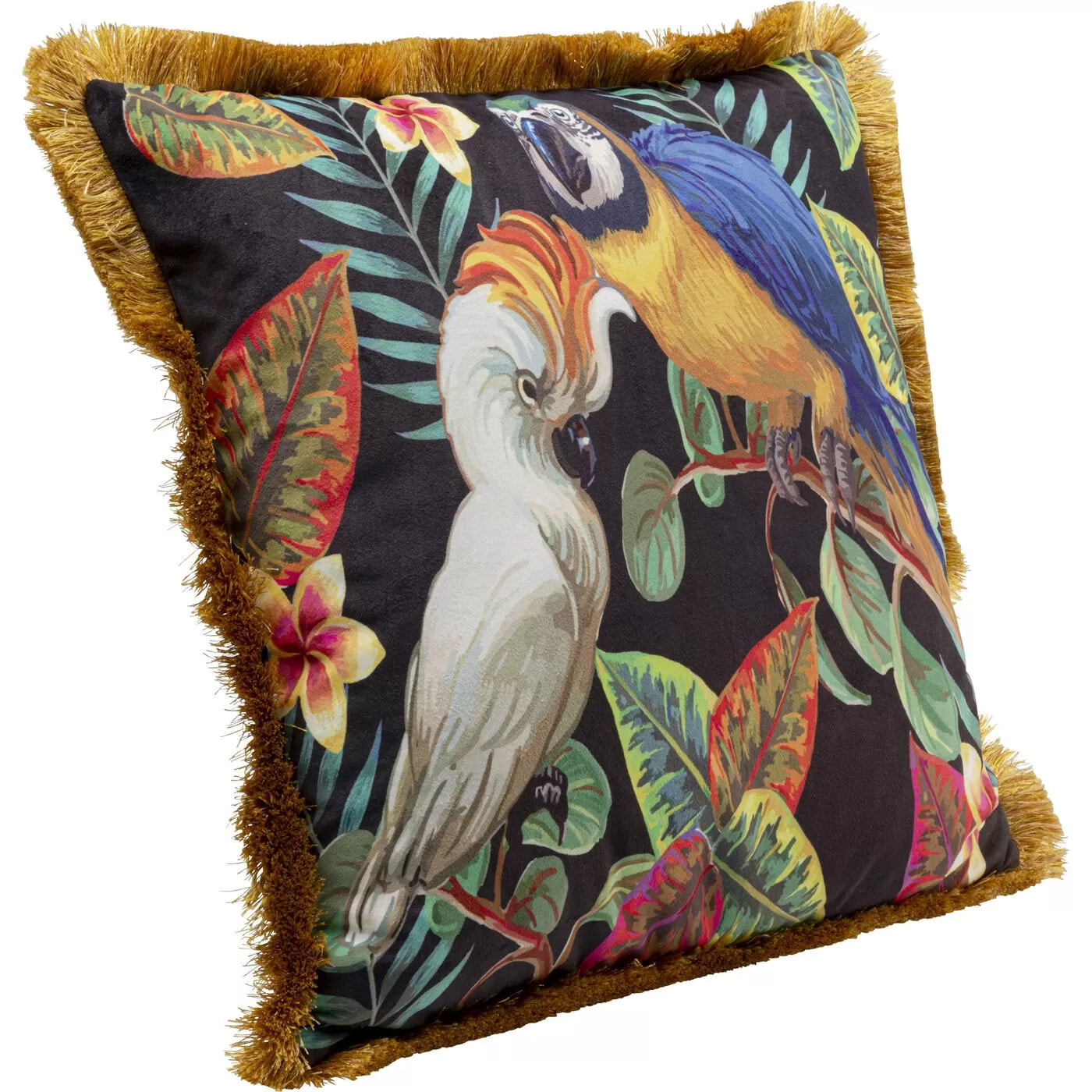 Coussin à franges oiseaux exotiques Kare Design