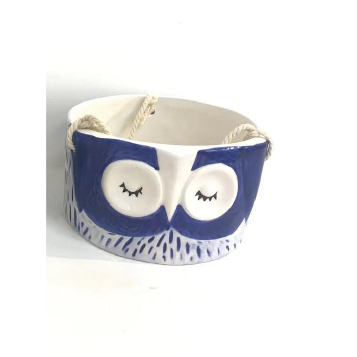Portavaso pensile in ceramica gufo blu cm ø12,4h7/20