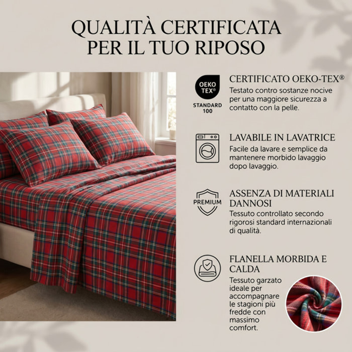 Set Lenzuola Una Piazza e Mezza in Flanella, Tessuto in Cotone anti Pilling, Lenzuolo Sotto con Angoli + Lenzuolo Sopra + 1 Federa, Morbido, Confortevole