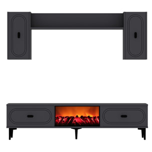LEWES Ensemble meuble TV avec étagères murales et cheminée LED 150cm gris anthracite