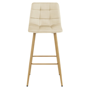 Sgabello Alto Arceto in Velluto Beige e Gambe Rovere