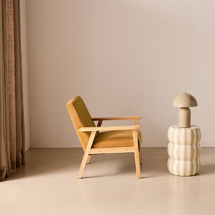 Fauteuil scandinave bois de peuplier, d'hévéa et velours côtelé ISAK