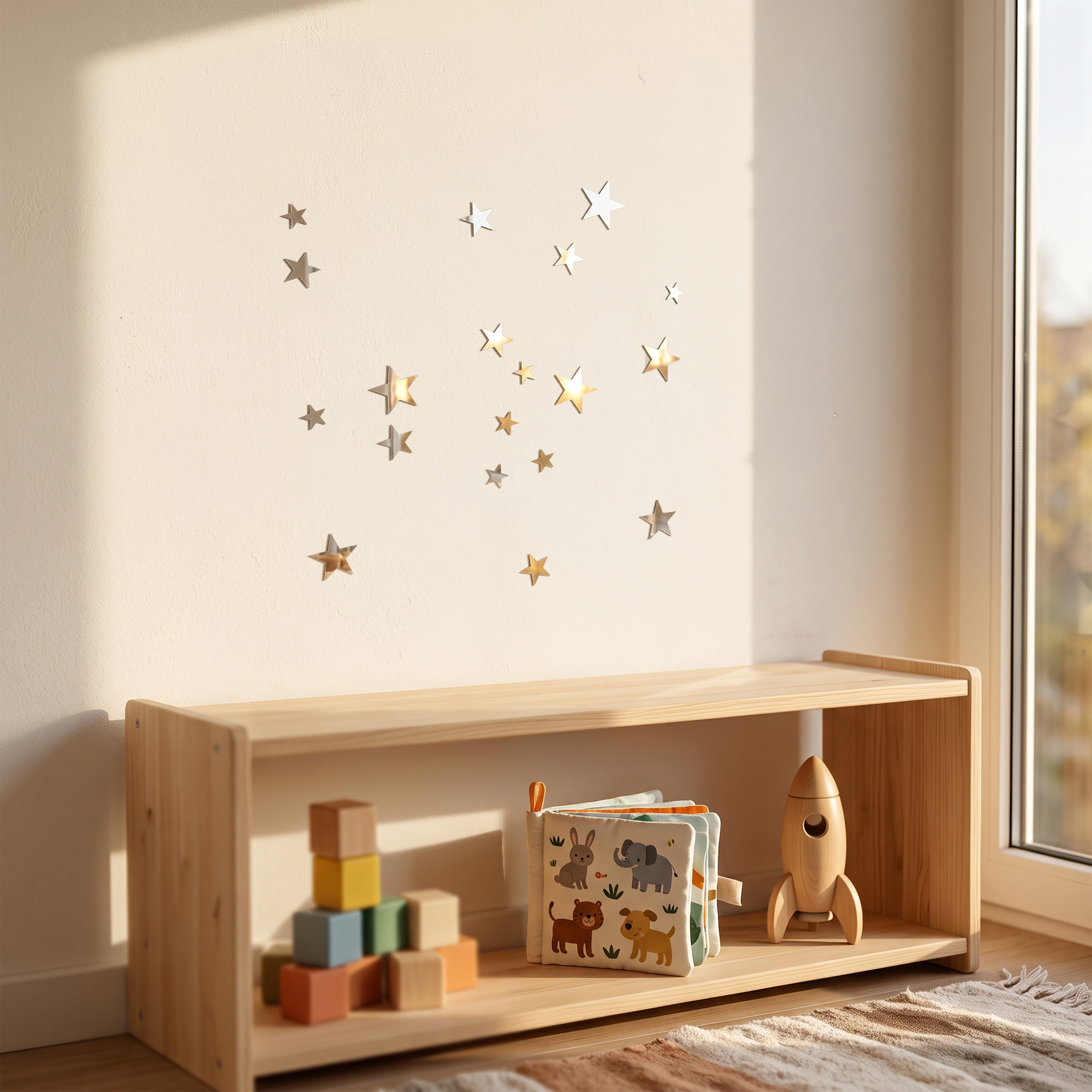 Pack de 19 stickers mirroirs étoiles 10 x 10 cm