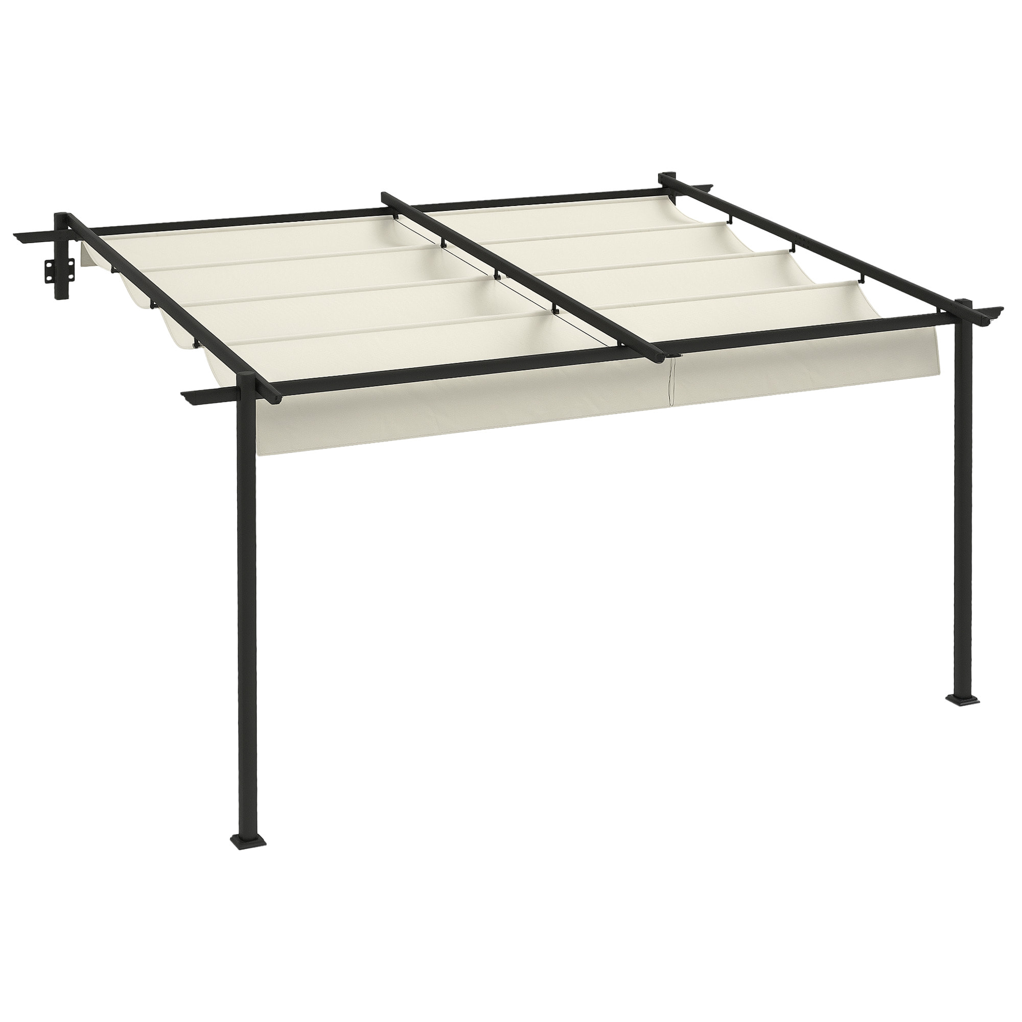 Pérgola de Pared 4x3 m Cenador de Jardín con Techo Retráctil de Poliéster y Marco de Acero para Celebraciones Fiestas Bodas Crema y Gris Oscuro