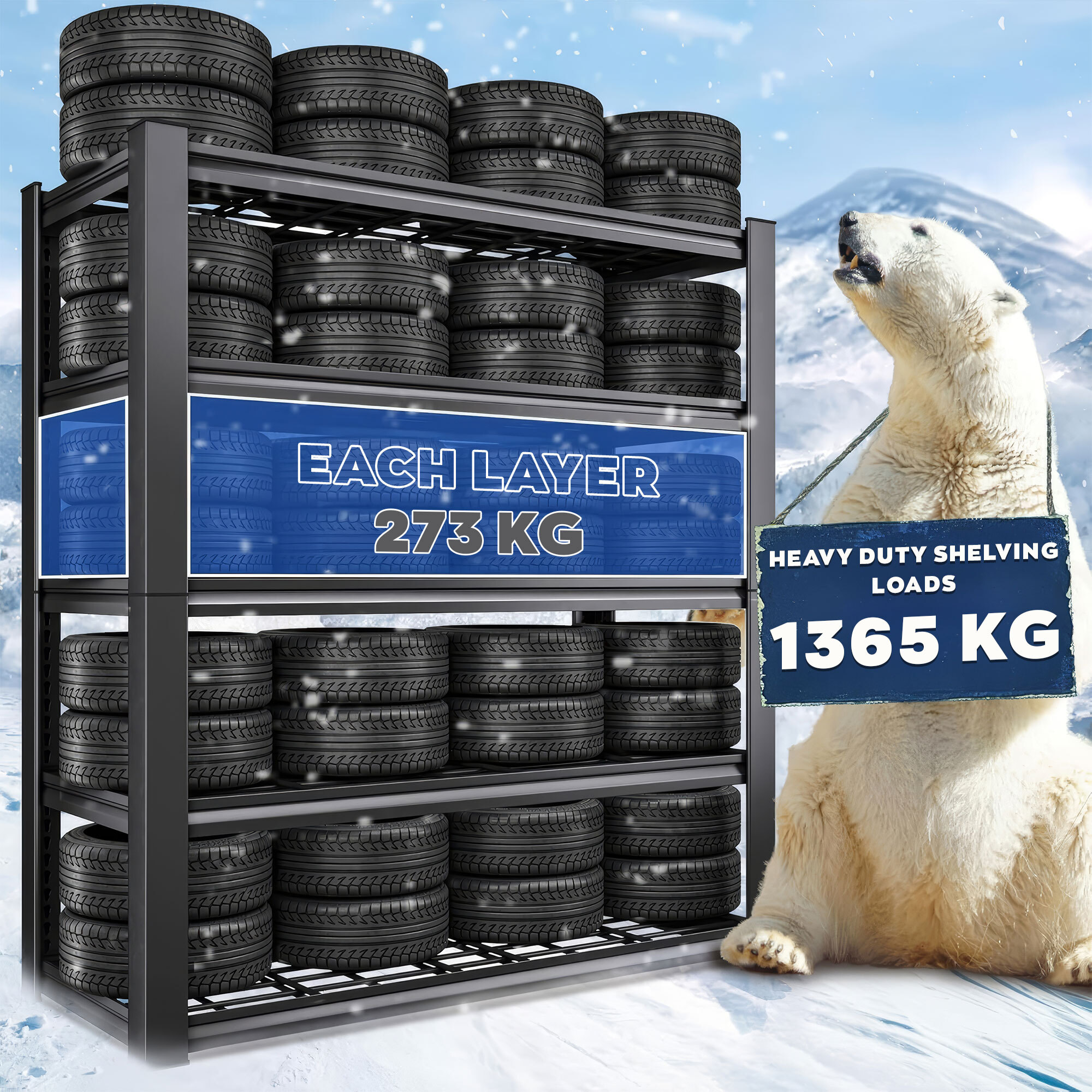 Mesh 185 - Scaffale in Metallo 185x100x40 cm con 5 Ripiani in Reticolato Portata 1365Kg Nero