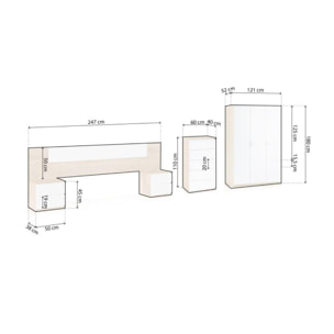 Dormitorio Akari 5C Plus Blanco Artik (Blanco Mate) - Roble Canadian