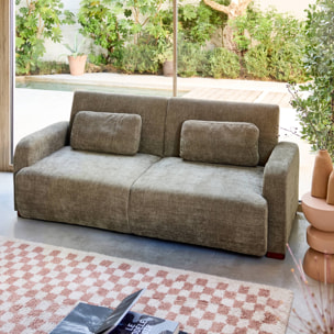 Canapé convertible 3 places tissu vert de gris L 211 x P 92 x 85cm  - Dany