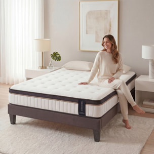 Ensemble Matelas Émeraude & Sommier Kit Tissu, Mémoire de Forme & Air System, 24 cm, Accueil Moelleux, Soutien Ferme