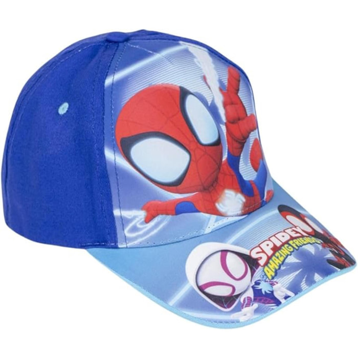 Gorra infantil con visera de spidey - color azul - medida de 51 cm - elaborada con 65% algodón y 35% poliéster