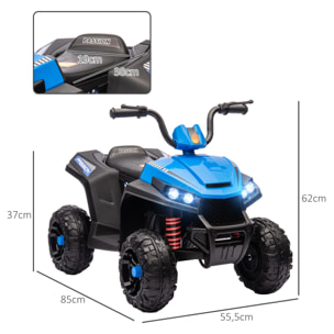 Quad Eléctrico para Niños de +3 Años Coche Eléctrico para Niños con Batería 12V Velocidad 5 km/h Faros Música MP3 Avance y Retroceso Carga 30 kg Azul