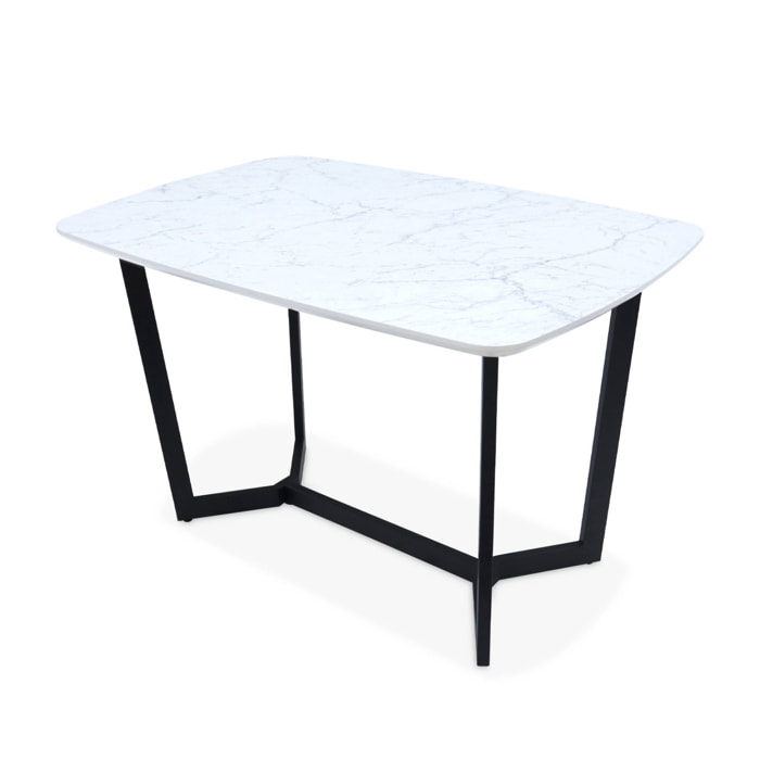 Table à manger 4 à 6 places effet marbre. pieds métal noir. 120cm