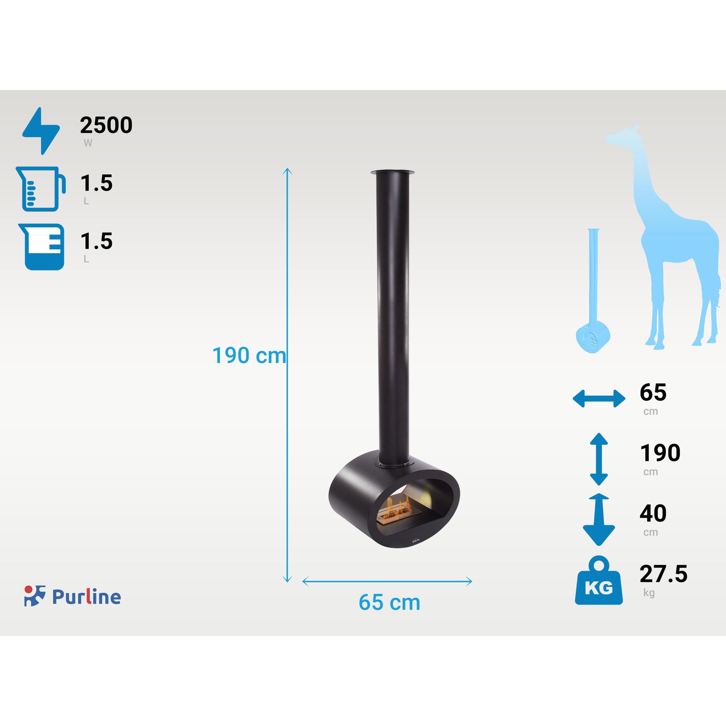 Chimenea de etanol de techo con diseño alargado en acero negro SYKE PURLINE