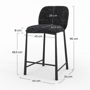 Lot de 2 chaises pour ilot central 65,5 cm en tissu texturé noir - Bento