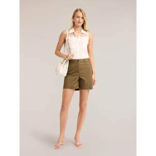 Motivi - Shorts in popeline di cotone - Verde militare