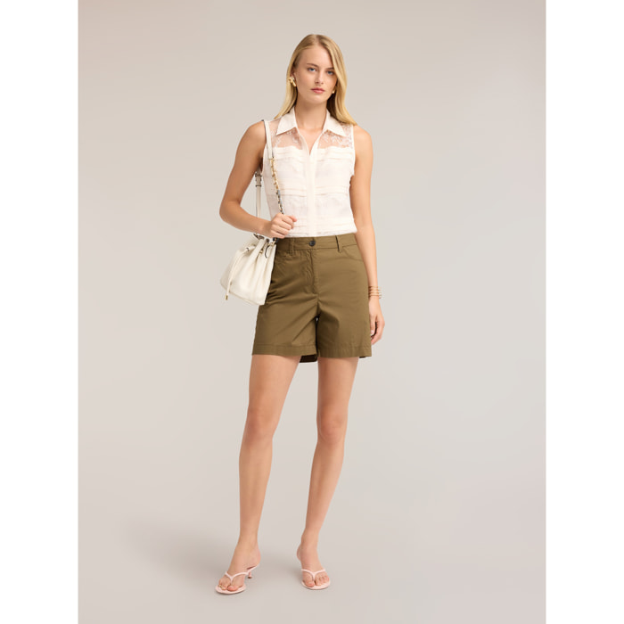 Motivi - Shorts in popeline di cotone - Verde militare