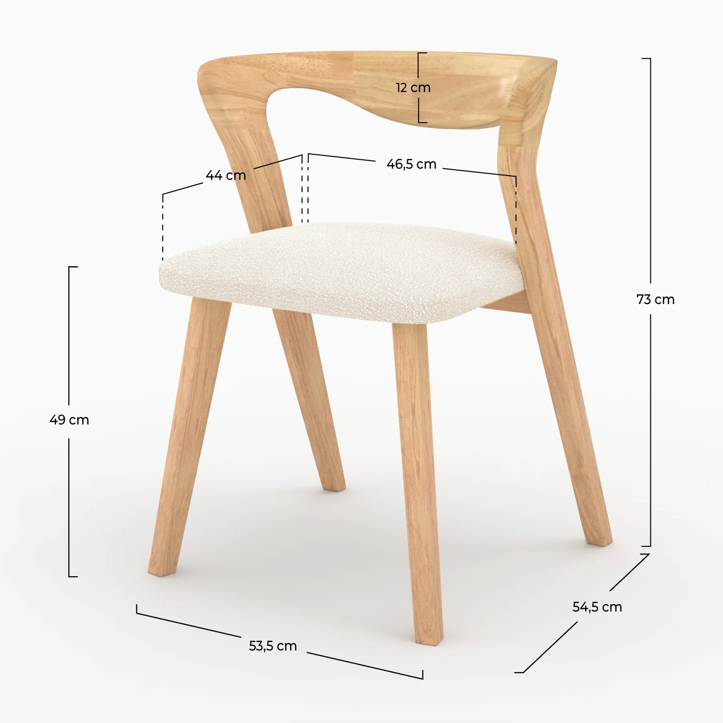 Chaise en bois d'hévéa clair et tissu bouclé crème - Vega
