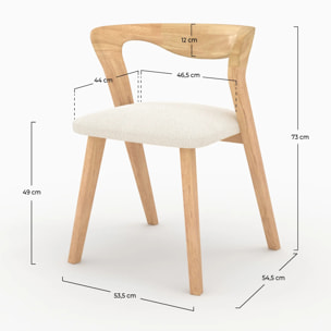 Chaise en bois d'hévéa clair et tissu bouclé crème - Vega