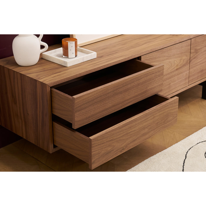 Meuble TV vintage en bois foncé avec rangements fermés L160 cm MANNY