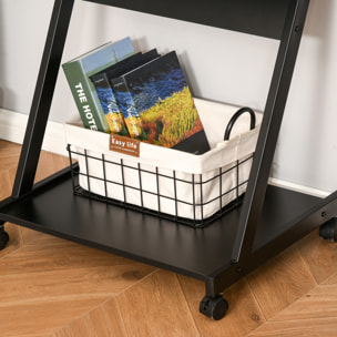 Mesa de Ordenador con Ruedas, 60x48 cm, Escritorio de Ordenador Moderno con Bandeja Deslizante para Teclado y Estante Inferior, Marco Metálico en Forma de Z, para Oficina, Estudio, Negro